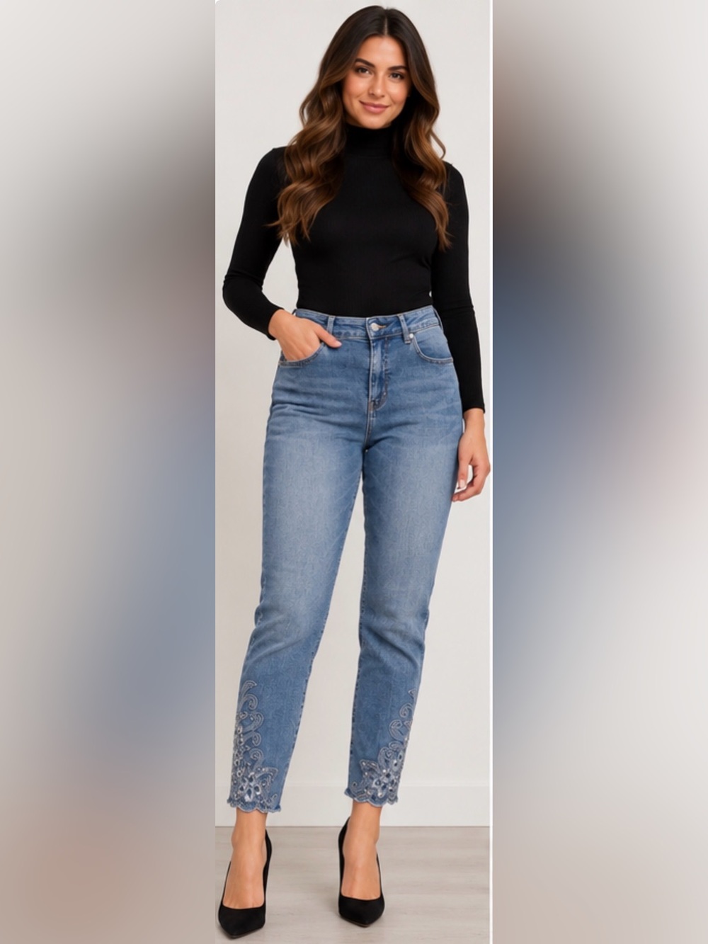 Frank Lyman Embellished Embroidered Jeans Rhinestone Cropped XL
